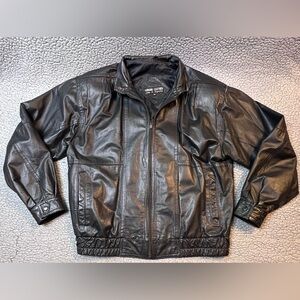 Vintage 90s Men’s Genuine Leather Black Bomber Jacket With Receipt Size Medium